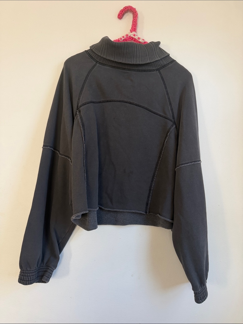 Aerie Oversized Cropped Mock Neck Sweatshirt Charcoal Gray Size L/G